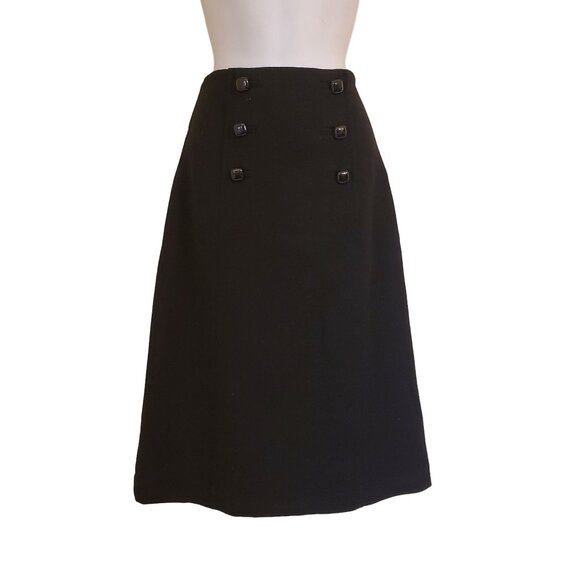Banana Republic 2 Black Wool Pencil Skirt Double Breasted Academia Twee - Picture 1 of 3